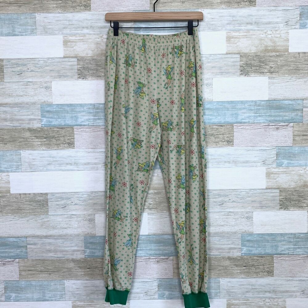 Disney Tinkerbell Thermal Jogger Pajama Pants Green Yellow Womens Medium 8 10